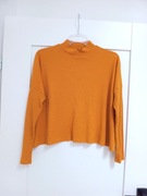 H&M 36S lekki musztardowy żółty prążkowany damski sweterek basicowy