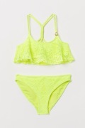 H&M bikini strój kostium kąpielowy falbana ażur neon neonowy  158/164