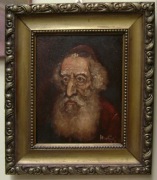 judaica - ŻYD PORTRET olej pilśń + SECESYJNA stara złota rama 44x38cm