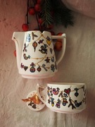 ręcznie malowany świąteczny zestaw filiżanka i czajniczek        