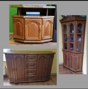 Zestaw mebli bąb rustykalny, komoda, witryna, rtv