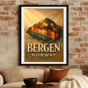 Norwegia - Bergen  - ilustracja z Miniaturową Dioramą - plakat 40x60cm