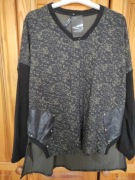 Tunika, bluzka, nowa, kimono, dzianina -ekoskóra czarny, r. 48