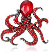 Broszka Ośmiornica Rubinowa Złota Cyrkonie Przypinka Kryształki Pins Gift