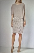 Sukienka koktajlowa z kwiatowej koronki beżowo-złota 