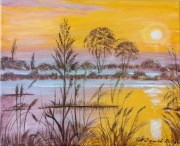 PEJZAŻ W ELEGANCKIM WYDANIU MALOWANY NA PŁÓTNIE -"W ZŁOCISTYCH REFLEKSACH"