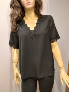 Czarna elegancka bluzka koronkowa V-neck luźna M/L Shein