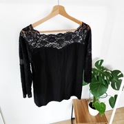 Elegancka bluzka koronkowa czarna 40 L wiskoza koronka