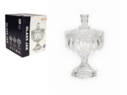 pojemnik szklany cukiernica na nóżce z pokrywką tłoczony wzór PASY 13 x 9,5