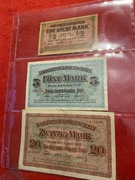 zestaw Polska 1918 banknoty tereny wschodnie 1/2 ,5 20 marek Polskich