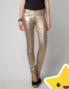 NOWE ZŁOTE SPODNIE BERSHKA JEANSY ZAMKI 32 34 