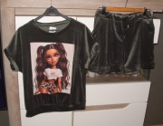 Grafitowy dresik _spodenki +bluza z dziewczyną r. M/L