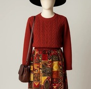 Czerwony Rudy sweterek sweter warkocze jesień zima krótki Vintage Cottage