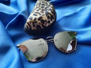 Okulary koty+etui– lustrzane  z metalowymi oprawkami