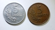 Zestaw 5 groszy 1949 aluminium i brąz 