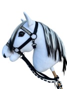 Koń hobby horse BIAŁY na kiju A3 realistyczny zestaw akcesoria ogłowie