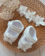 Buciki balerinki z opaską wianek na chrzest do chrztu sesję 0-6 6-12