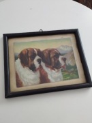 Stary niemiecki obraz z psami Bernardynami 