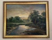 Pejzaż miejski z dorożką - S. Diecke 1990 olej/płótno 93x63 cm