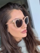 Tory Burch beżowe transparentne okulary przeciwsłoneczne złote Logo TY128