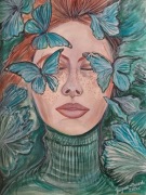 Abstrakcyjny portret kobiety "Mam motyle w głowie"