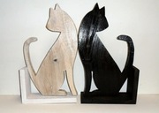 Koty z drewna -  BIAŁY i CZARNY z dębu Dekoracja Podpórki pod książki