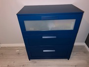 Komoda BRIMNES, 3 szuflady, niebieska/szkło matowe, 78x95x46 cm