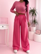 Różowy komplet damski dres szerokie nogawki Uniwersalny