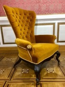 FOTEL USZAK czarny dąb tkanina welur Francja ANTYK gabinet kancelaria biuro