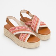Letnie buty Sandały na słomianej platformie boho zdobienia kolorowe 37