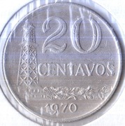 BRAZYLIA 20 centavos 1970, KM# 579.2, AU, niemagnetyczna