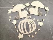 Jesienne ozdoby drewniane – Muchomorek i listki klonu, dekoracja handmade