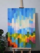 Nowoczesny duży obraz akrylowy, pejzaż, abstrakcja geometryczna, 70x100cm