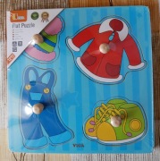 VIGA Drewniane puzzle 4 elementy - ubranie (wiek 12 m+)
