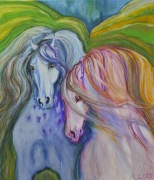 Przyjaciele- obraz olejny, autorka Gosia Mąkosa /koń, konie/