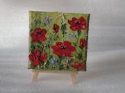 POLNE MAKI obrazek olejny 10x10cm miniatura sztaluga zestaw