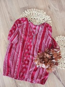 Aztecka czerwona 38M bluzka damska z krótkim rękawem w azteckie wzory