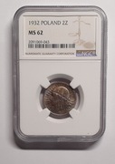 2 złote 1932 głowa kobiety NGC MS62- PIĘKNE