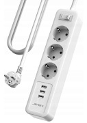 Listwa zasilająca 3x230V + 3xUSB 3680W 16A z ochroną – Biała JSVER 1,8M