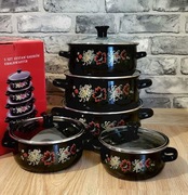 Garnki emaliowane z wzorami 