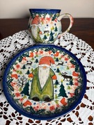 Zestaw kubek z talerzem ceramika bolesławiecka