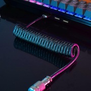 USB to Type-C Coiled Keyboard Cable Metal Connector – Nylon Braided (Black)