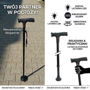 Partner Podróży – Składana Laska Premium z Latarką LED i Alarmem | Stabilna