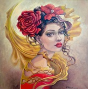 TANCERKA FLAMENCO  - 50X50 olej płótno ręcznie malowany autorski obraz