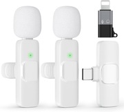 Bezprzewodowy mikrofon Lavalier USB-C + adapter Lightning – Biały