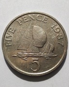 GUERNSEY 5 Pence 1987 ŁADNA