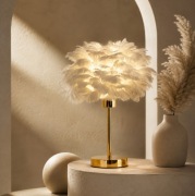 Lampa stołowa z piór lampka nocna glamour do sypialni elegancka ozdobna