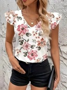 Piękna biała bluzka koszula z falbankami w kwiaty 42/44 XXL