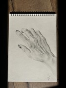 Autoportret dłoni wykonany ołówkiem 
