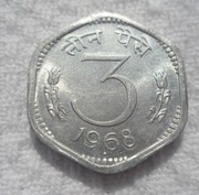 Indie Republika 3 pajsy 1968 KM# 14.2 Mennica Bombaj Ładny stan